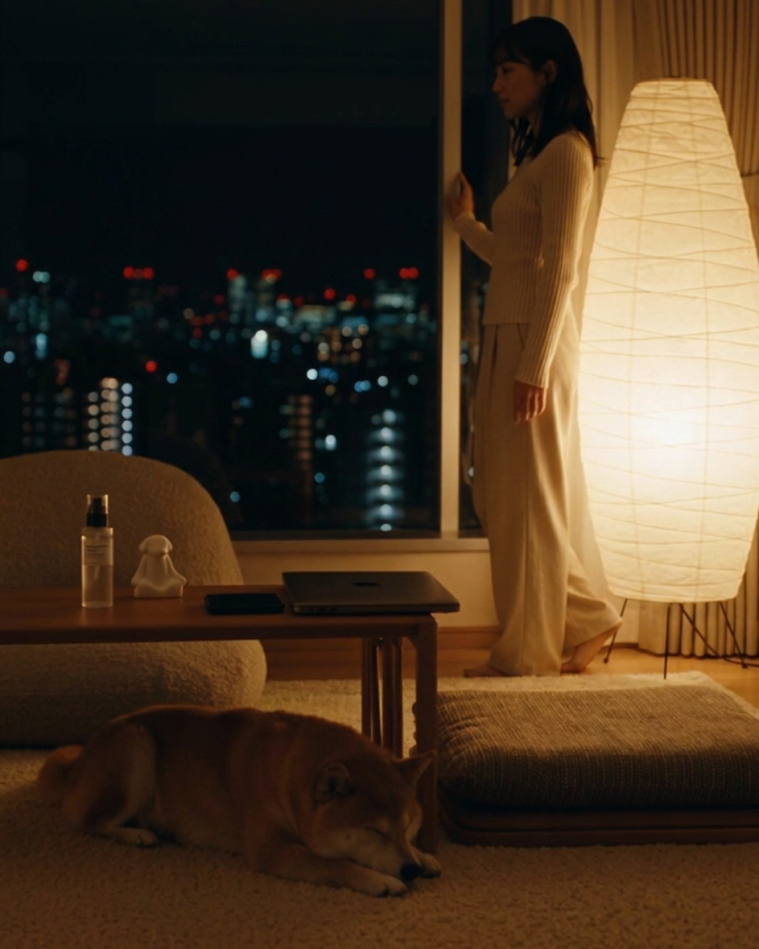 マジョレストニッチ 夜景の窓辺と柴犬 | バランスドパウズ